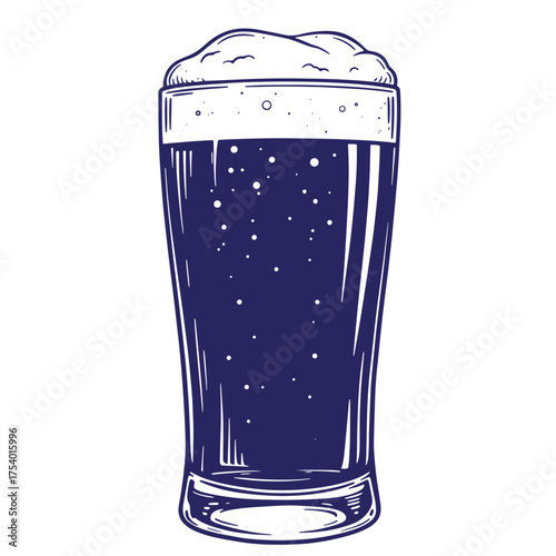 Vector illustration of a refreshing dark beer pint with foamy head ready to drink