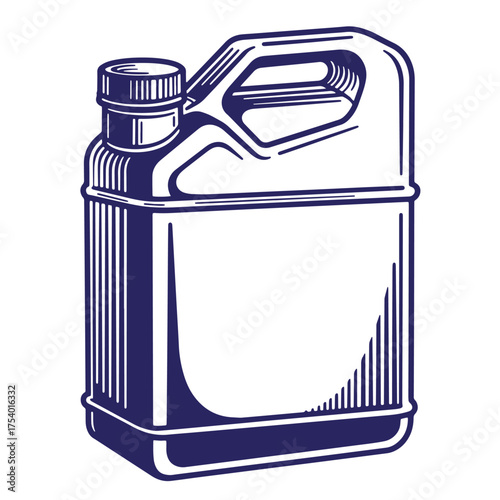 Vintage art illustration of a blue plastic jerrycan or fuel container for design