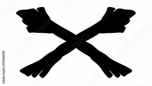 Black silhouette of two crossed arms with clenched fists isolated on a white background forming an x shape