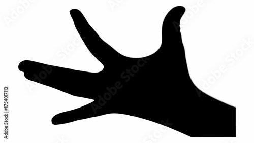 Silhouette of a hand with fingers spread apart against a white background in a simple graphic style