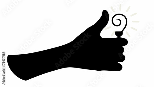 Silhouette of a hand giving a thumbs up with a lightbulb on the thumb indicating a good idea concept
