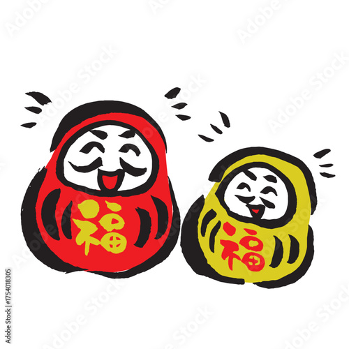 笑顔だるまの仲良しイラスト