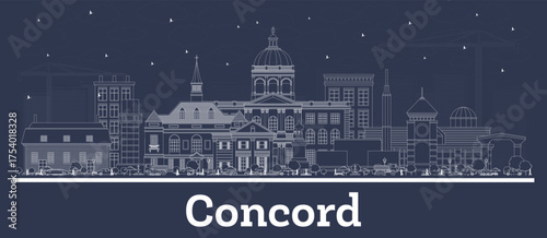 Outline Concord New Hampshire City Skyline with white Buildings. Illustration. Business Travel and Tourism Concept with Historic and Modern Architecture. Concord Cityscape with Landmarks.