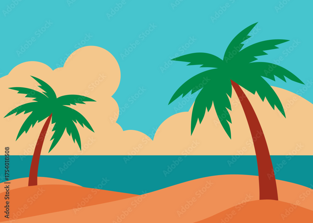 Obraz premium Acrylic Tropical Beach With Palm Trees Background