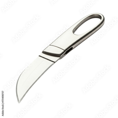 Stainless Steel Curved Pruning Knife Isolated on White Product Shot