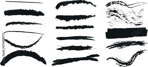 Twelve unique monochrome shapes present textures and dynamic brush strokes on a clean white backdrop