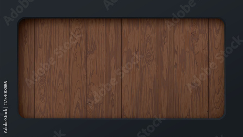 Black background with rounded rectangle frame paper cut style have cut timber panels at the back graphic illustration have blank space.