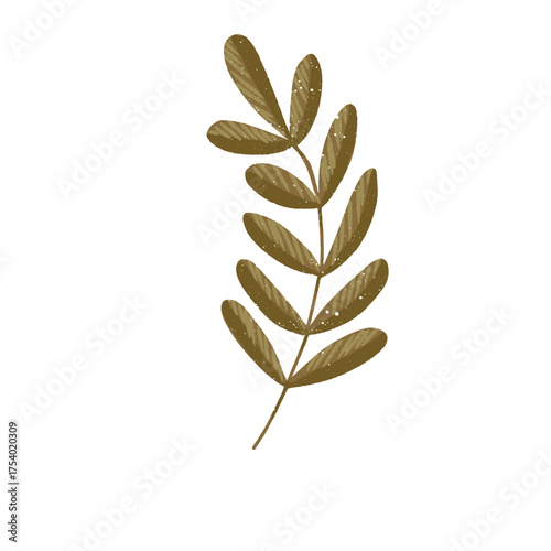 Leaf Sprig in Monochromatic Dark Olive Brown Color Vector Clipart