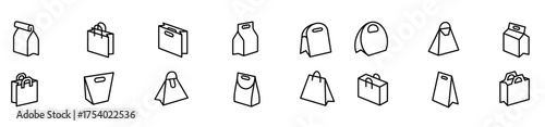 Set of paper bag outline vector illustration