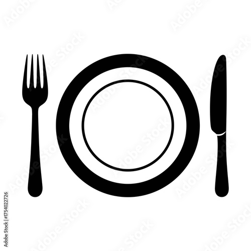 Plate with Fork and Knife Icon – Restaurant Dining Table Setting Vector Illustration