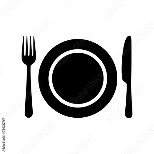 Plate with Fork and Knife Icon – Restaurant Dining Table Setting Vector Illustration