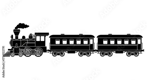 Photos Vintage Steam Train Silhouette Vector, Classic Railway Locomotive Illustration,