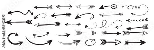 collection of hand drawn black arrows various styles 