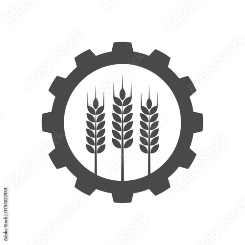 Agriculture Gear Logo Vector Illustration, Wheat Farming Industry Emblem, Agribusiness Harvest Symbol Graphic Design