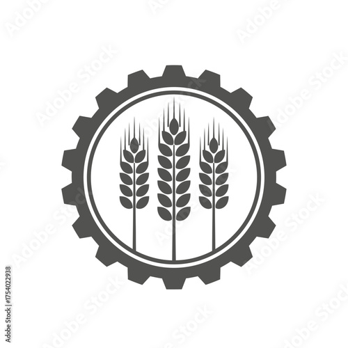 Agriculture Gear Logo Vector Illustration, Wheat Farming Industry Emblem, Agribusiness Harvest Symbol Graphic Design