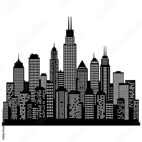 City Skyline Silhouette Vector – Modern Urban Skyscraper Illustration for Architecture and Design