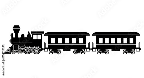 Tableau sur toile Vintage Steam Train Silhouette Vector, Classic Railway Locomotive Illustration,
