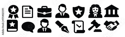 lawyer judge icons set of black legal and law related icons
