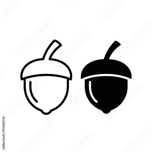Acorn Icon – Black and White Nut Symbol Vector Illustration