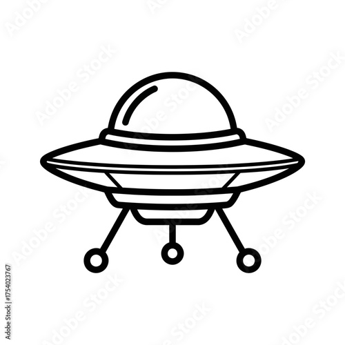 UFO Flying Saucer Vector Icon, Alien Spaceship Outline Illustration, Science Fiction Spacecraft Graphic Design