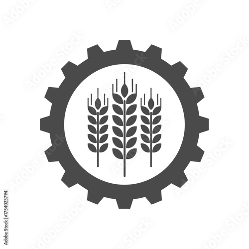 Agriculture Gear Logo Vector Illustration, Wheat Farming Industry Emblem, Agribusiness Harvest Symbol Graphic Design