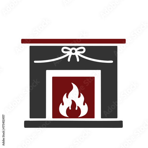 Christmas Fireplace, Modern Hearth and Fire Vector Icon, vector, illustration