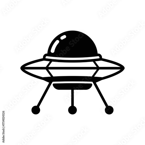 Minimalist UFO Flying Saucer Icon – Black Silhouette Spaceship Vector Illustration