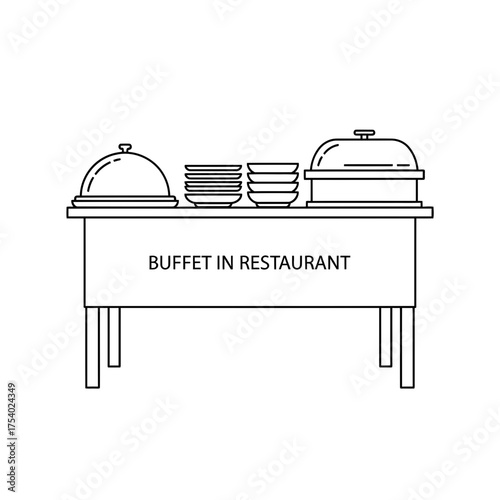 Buffet Table Line Art – Restaurant Food Service Illustration Vector