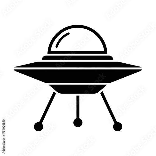 Minimalist UFO Flying Saucer Icon – Black Silhouette Spaceship Vector Illustration