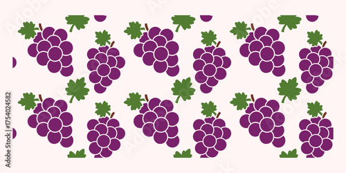 Colorful flat grapes bunch seamless pattern featuring simple rounded shapes, perfect for wine, fruit, and healthy background themes.