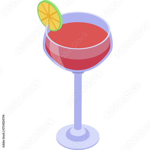 Pixelated Isometric Cocktail with Lime Slice on Transparent Background Digital Art Celebration Drink