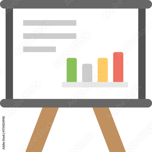 Presentation Easel With Whiteboard Displaying Bar Graph And Text Elements In A Simple Flat Design Style