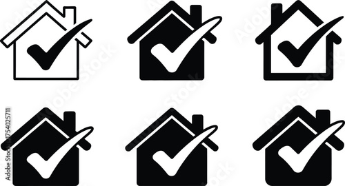 Six Icons of a House with a Checkmark Symbol