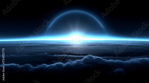 A breathtaking view of Earth's curvature with clouds and water bodies reflecting light,
