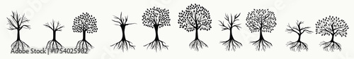  tree with roots vector icons 