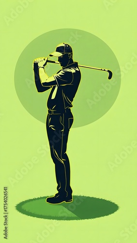 Golfer person playing sport with a golf club and ball on the green, a silhouette vector illustration