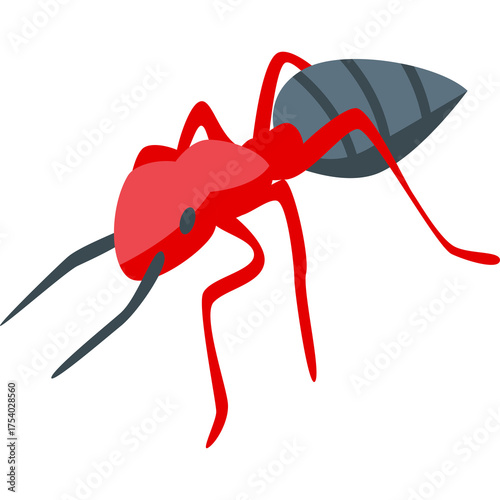 Red And Gray Ant Insect In A Flat Design Style Isolated On A White Background