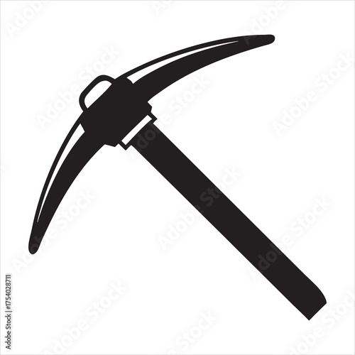  Simplified black silhouette illustration of a pickaxe tool on white background