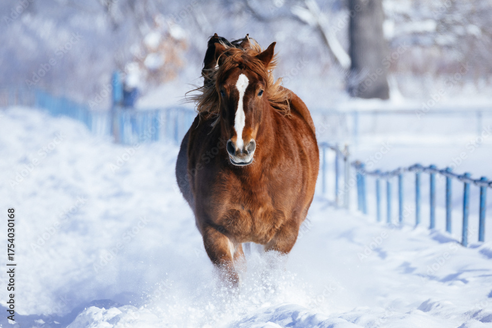 Obraz premium 冬に走る馬の群れ