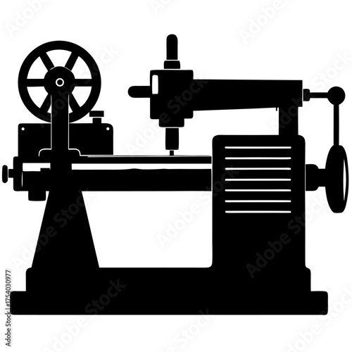 Silhouette of Lathe Machine on white background
