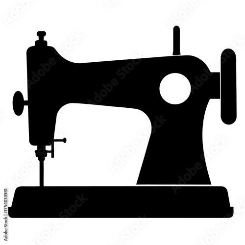 Silhouette of Sewing machine on white background