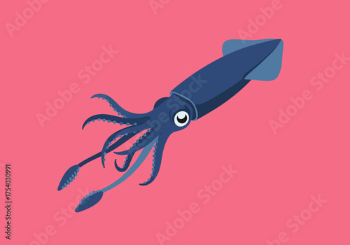 Stylized Blue Squid Illustration on Pink Background.