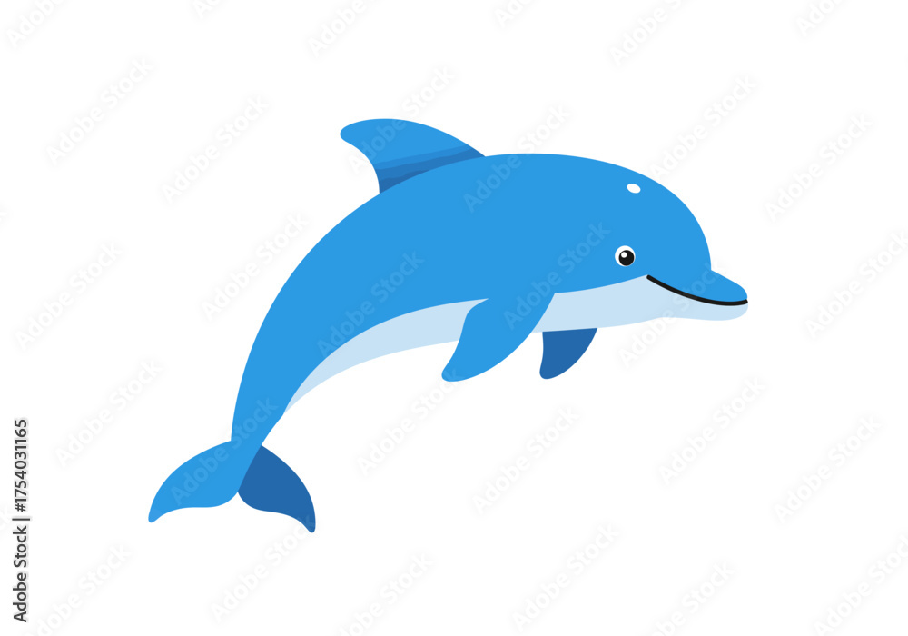 Fototapeta premium Cartoon Dolphin Illustration with Blue and White Coloring.