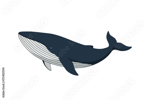 Cartoon Illustration of a Blue Whale Swimming Freely.