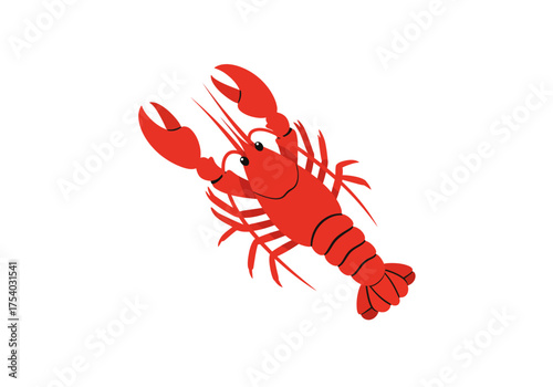 Cartoon Red Lobster with Large Claws and Antennae.
