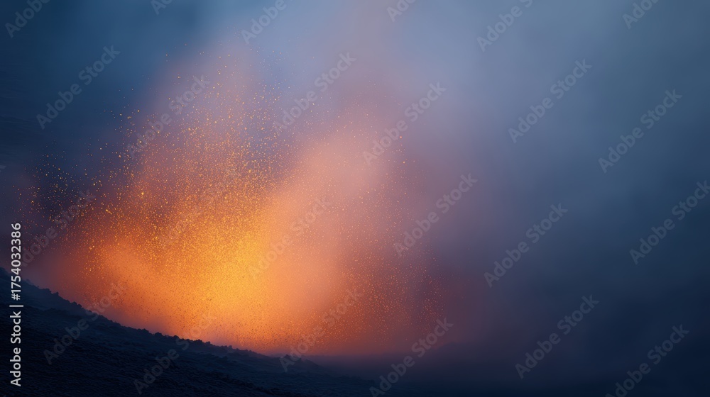 Fototapeta premium A volcanic eruption that spews liquid gold instead of lava.
