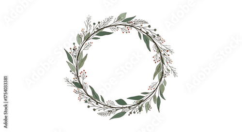 Beautiful rustic eucalyptus and berry floral wreath for wedding invitations and seasonal decor.