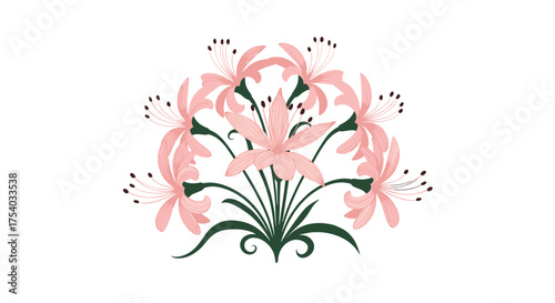 A beautiful arrangement of delicate pink lily flowers with green foliage. This floral design evokes a sense of grace and elegance.