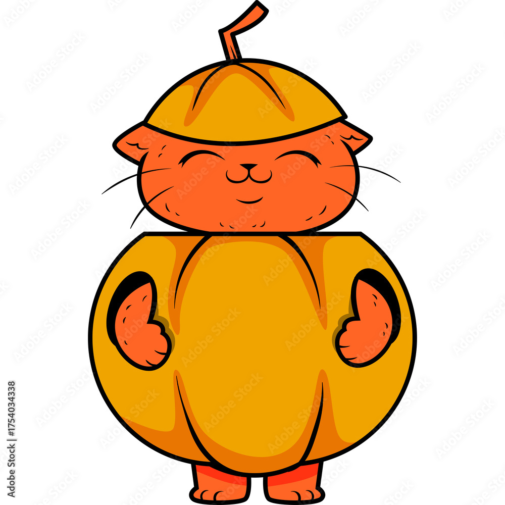 Obraz premium Cute Orange Cat Dressed as a Pumpkin for Halloween Celebration on Transparent Background