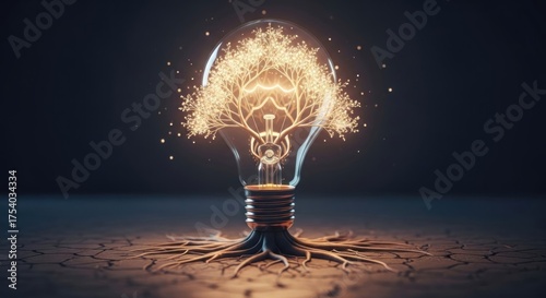 Illuminating potential lightbulb with a tree concept sparking innovation and growth
